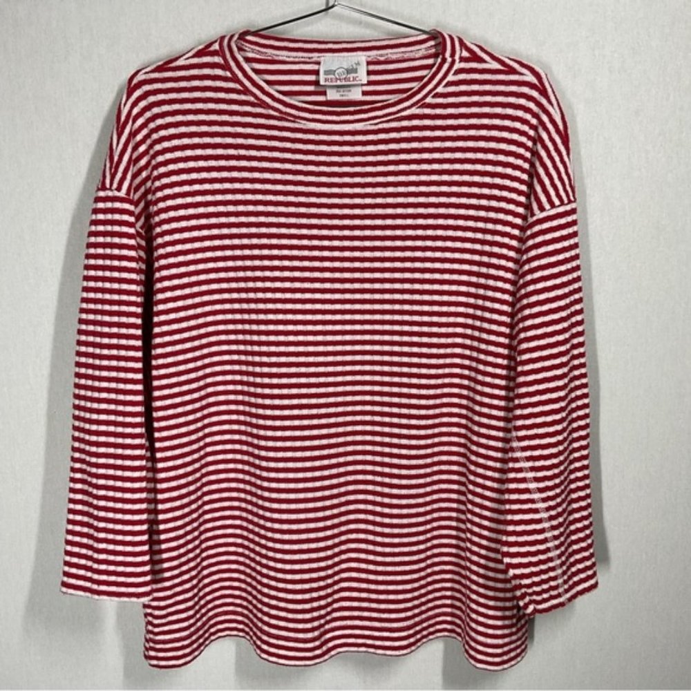 Denim Republic Red and White Striped Oversized Top in Size Small